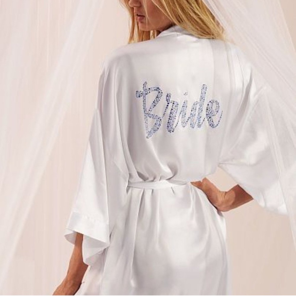 Victoria's Secret Rhinestone Embellished Bride Flounce Satin‎ Robe One Size